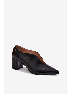 Kožené dámské polobotky na podpatku Maciejka K7469-01 Černé