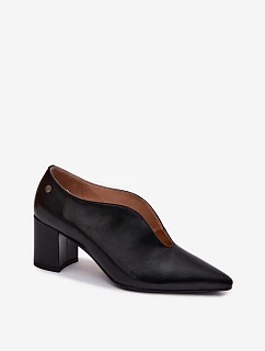 Kožené dámské polobotky na podpatku Maciejka K7469-01 Černé