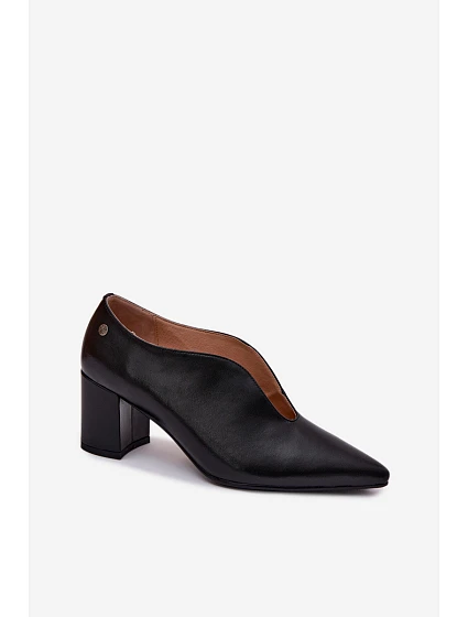 Kožené dámské polobotky na podpatku Maciejka K7469-01 Černé