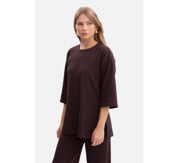 B301 Rebrovaný pletený top - tmavá čokoláda B301 Rebrovaný pletený top - tmavá čokoláda