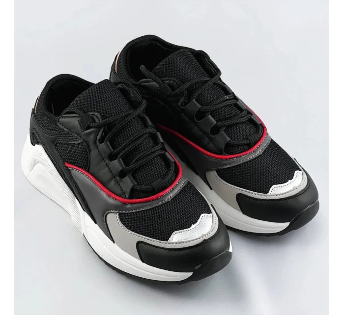 Čierne šnurovacie sneakersy s farebnými vsadkami (6346)