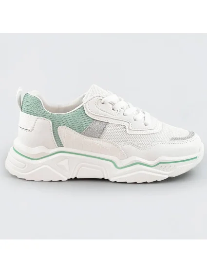 Bielo-mätové dámske sneakersy s brokátovými vsadkami (LU-2)