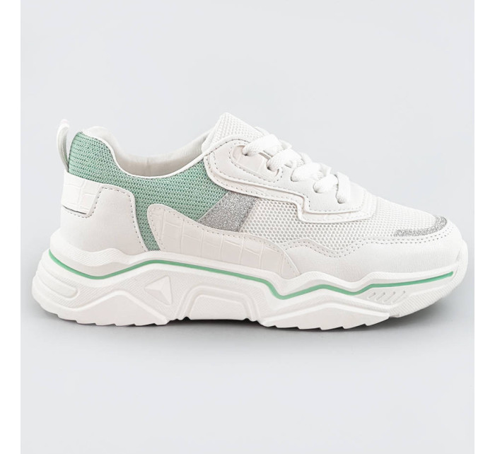 Bielo-mätové dámske sneakersy s brokátovými vsadkami (LU-2)