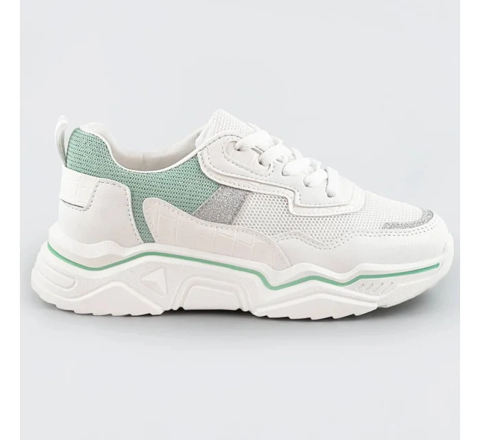 Bielo-mätové dámske sneakersy s brokátovými vsadkami (LU-2)