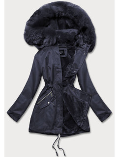Tmavomodrá dámska zimná bunda s kožušinovou podšívkou (B550-3)