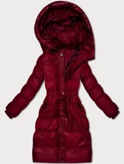 Zimná prešívaná bunda vo vínovej farbe s opaskom J Style (5M3253-1)