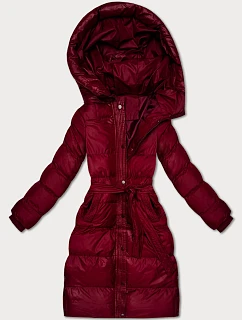 Prošívaná zimní bunda ve vínové bordó barvě s páskem model 21748216 - J.STYLE