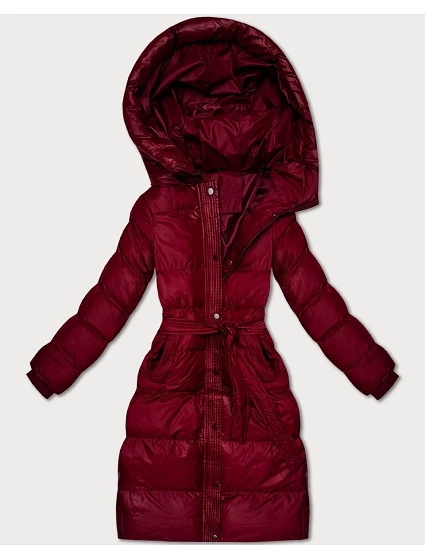 Prošívaná zimní bunda ve vínové bordó barvě s páskem model 21748216 - J.STYLE Prošívaná zimní bunda ve vínové bordó barvě s páskem model 21748216 - J.STYLE