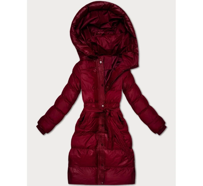 Zimná prešívaná bunda vo vínovej farbe s opaskom J Style (5M3253-1) Zimná prešívaná bunda vo vínovej farbe s opaskom J Style (5M3253-1)