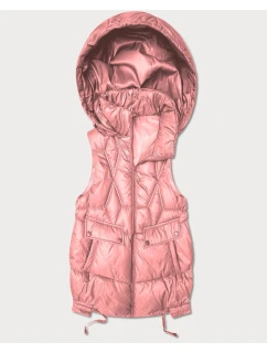 Dámska krátka bunda bez rukávov Goodlookin s odnímateľnou kapucňou ružová (B8258-81)