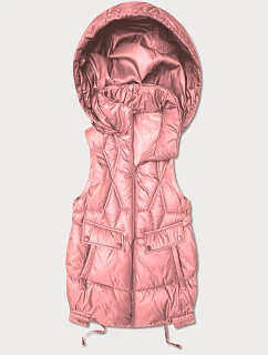 Dámska krátka bunda bez rukávov Goodlookin s odnímateľnou kapucňou ružová (B8258-81)