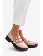 Dámské Lakované Polobotky S Pásky Béžové model 21671071 - Boto Dámské Lakované Polobotky S Pásky Béžové model 21671071 - Boto