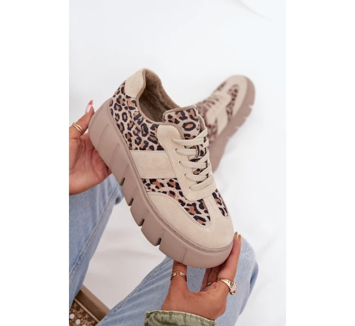 Semišové zateplené dámské tenisky na masivní platformě  béžové model 21707642 - VINCEZA