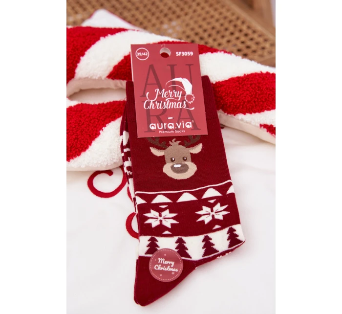 Pánske vianočné ponožky s motívom sobov - bordové Pánske vianočné ponožky s motívom sobov - bordové