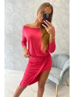 Asymetrické šaty, 3/4 rukávy, malinová farba Asymetrické šaty, 3/4 rukávy, malinová farba