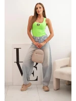 Dámská pruhovaná top na ramínkách s ozdobnou nášivkou zelená neon
