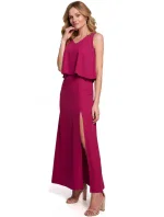 K048 Maxi šaty s volánom - slivka