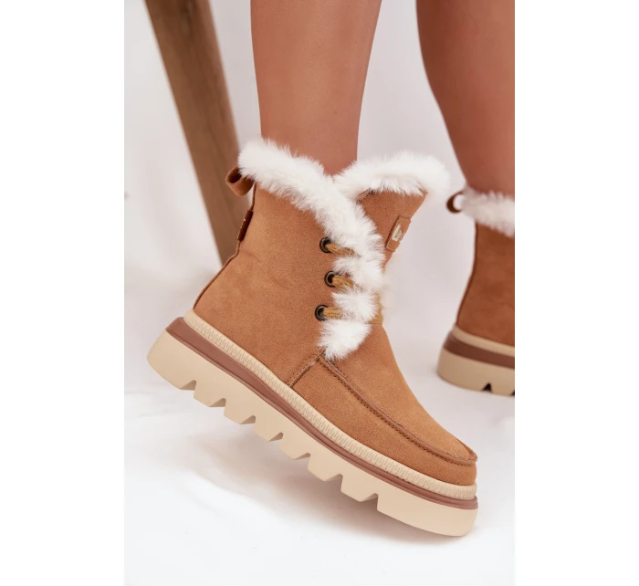 Dámske snehule z prírodného semišu Lee Cooper - camel