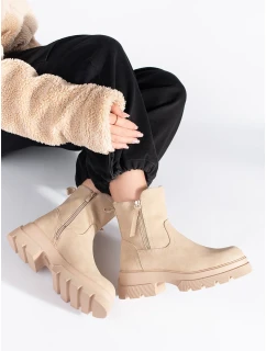 Jedinečné hnědé kotníčkové boty dámské na plochém podpatku