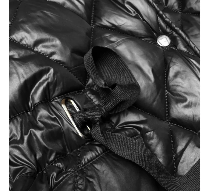 Čierny prešívaný kabát s kapucňou Libland (LD-7768)