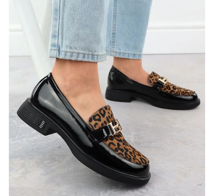 Kožené boty s leopardím vzorem lakované černé model 21904738 - VINCEZA