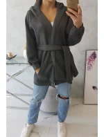 Zateplená bunda so zaväzovaním v páse v grafitovej farbe Zateplená bunda so zaväzovaním v páse v grafitovej farbe