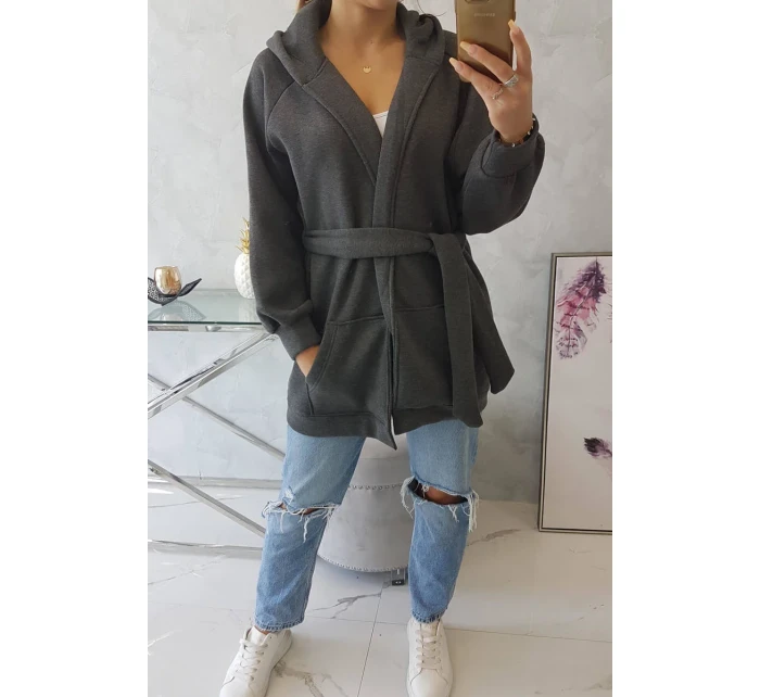 Zateplená bunda so zaväzovaním v páse v grafitovej farbe Zateplená bunda so zaväzovaním v páse v grafitovej farbe