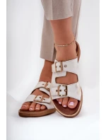 Kožené Ploché Pantofle S Přezkami Zlaté model 21686316 - Zazoo Kožené Ploché Pantofle S Přezkami Zlaté model 21686316 - Zazoo