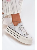 Dámské Kožené Tenisky Na Platformě model 21691401 Stříbrné - Goe