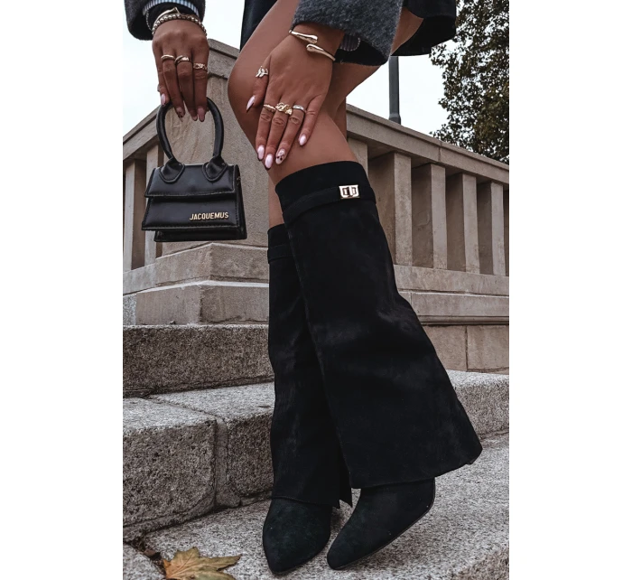 Kozaki Eko Zamszowe Obcas Słupek Na Zamek Ocieplane Wywinięta Cholewka Beżowe Evyra