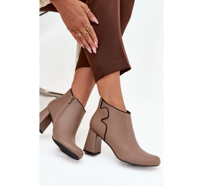 Skórzane Botki Ocieplane Na Słupku Beżowe Ivessara Skórzane Botki Ocieplane Na Słupku Beżowe Ivessara