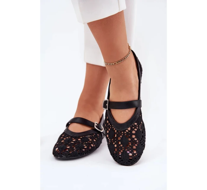 Dámské perforované baleríny s páskem Orphali – černé
