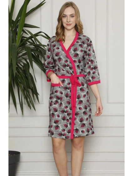 Dámsky župan Y19255 sivý so vzorom - La Penna Dámsky župan Y19255 sivý so vzorom - La Penna