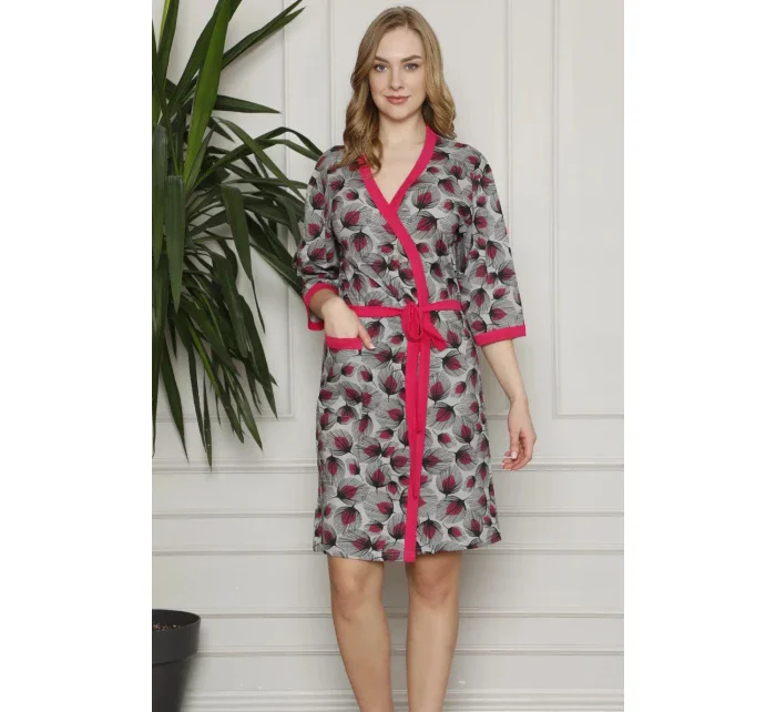 Dámsky župan Y19255 sivý so vzorom - La Penna Dámsky župan Y19255 sivý so vzorom - La Penna