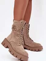 Dámska zateplená členková obuv so zdobením DA183P Beige - Seastar