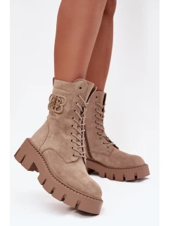 Dámské zateplené kotníkové boty s ozdobou model 21877958 Béžová - SEASTAR