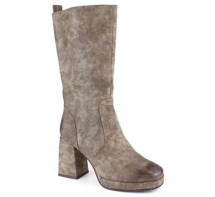 W model 18968584 khaki zateplené holínky s gumičkou - JEZZI