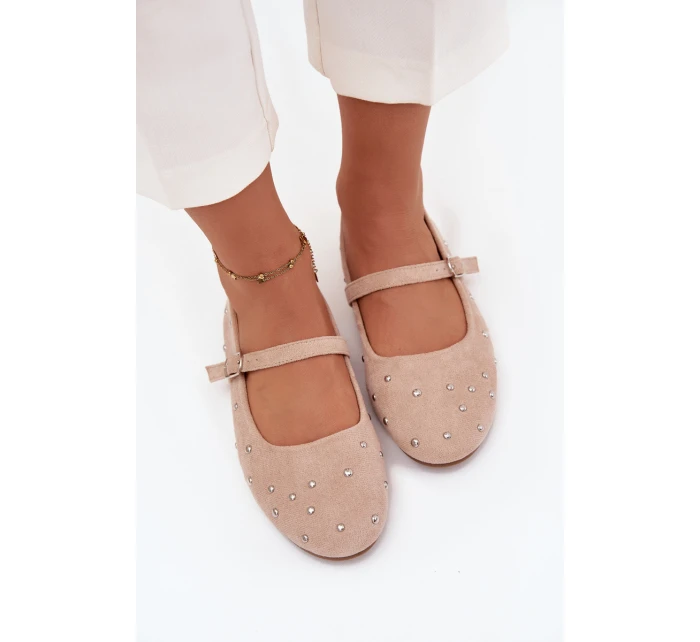 Zdobione Baleriny Damskie Z Paskiem Różowe Olivisse