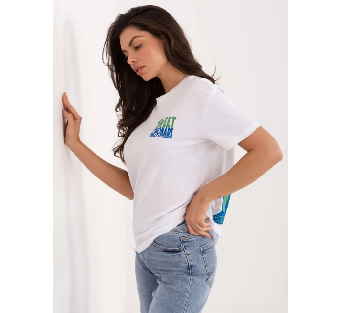 T shirt model 21798130 biało żółty - FPrice T shirt model 21798130 biało żółty - FPrice