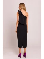 model 20970618 Šaty na jedno rameno s mašlí černé - Moe