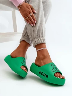 Dámske penové papuče na pevnej podrážke s medvedíkom, zelené Lamira