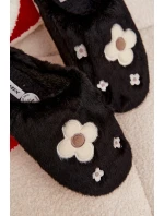 Dámske papuče s kožušinou a kvetmi - čierne Selinne Dámske papuče s kožušinou a kvetmi - čierne Selinne
