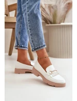 Dámske mokasíny W-16 White with beige - DAY-VINE Obuv