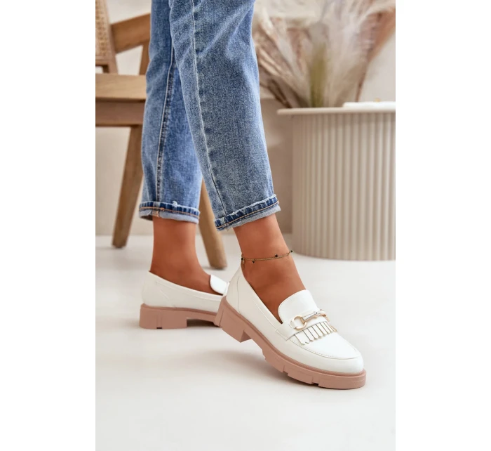 Dámske mokasíny W-16 White with beige - DAY-VINE Obuv