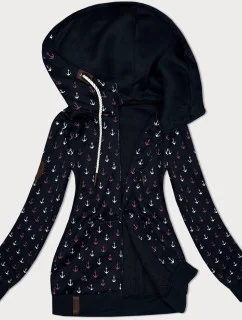 Čierna teplá mikina bez zipsu so vzorom kotvy (2307)