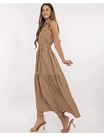 Tmavě béžové elegantní dámské maxi šaty model 21214410 - Factory Price Tmavě béžové elegantní dámské maxi šaty model 21214410 - Factory Price