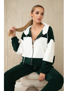 Súprava rebrovaná velúrová mikina + nohavice tmavozelená