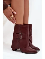 Ocieplane Botki Na Słupku Z Wywiniętą Cholewką I Klamrą Bordowe Ylenara