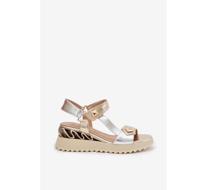 Kožené dámské sandály na platformě D&A CR61-3078 Zlaté