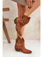 Semišové otvorené kovbojské topánky na podpätku Zazoo 2994 Camel